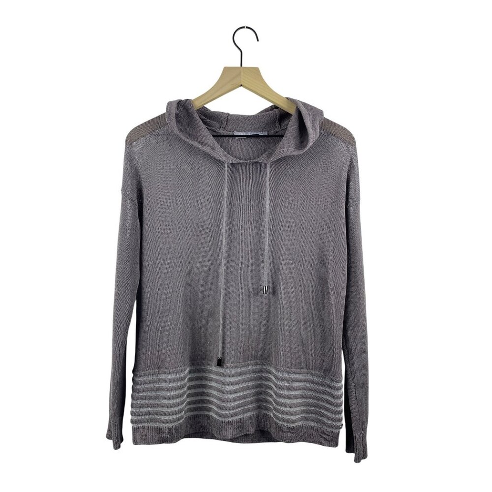 One Grey Day Women's Large Linen Open Weave Knit Drop Shoulder Beach Hoodie
